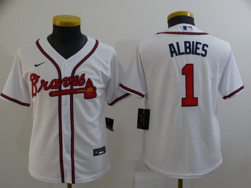 2021 youth Atlanta Braves 1 Albies white Game MLB Jerseys